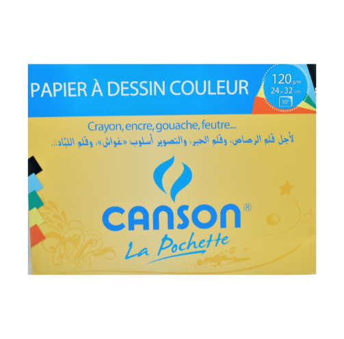 POCHETTE DE DESSIN CANSON COULEUR 120G 10 FEUILLES 24CM X 32CM 4127 132