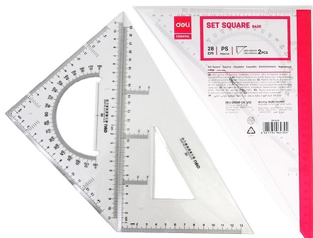 KIT DE TRACAGE DELI 2 EQUERRES (28cm 60°) + (19cm 45° AVEC RAPORTEUR) 6430