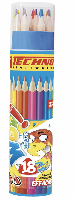 CRAYONS DE COULEURS WOW EFFAÇABLE BOITE RONDE 18 PIECES &quot;TECHNO&quot; REF: 5804