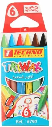 CRAYONS DE COULEURS A LA CIRE DE 06 COULEURS &quot;TECHNO&quot; REF: 5790