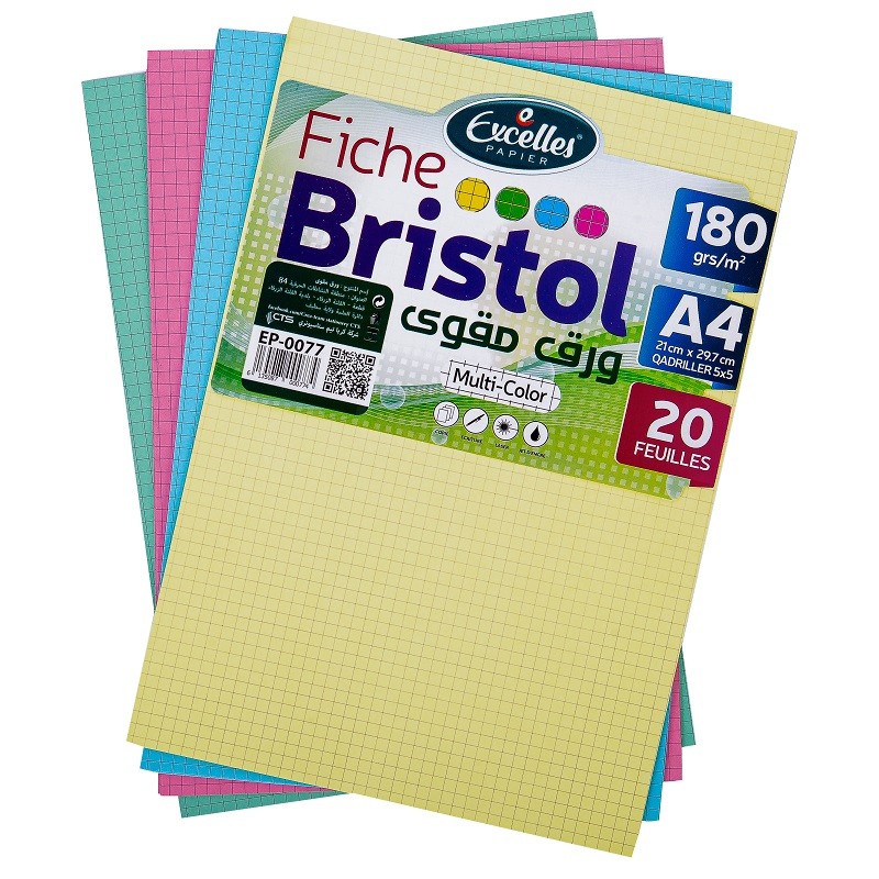 PAPIER BRISTOL A4 CADRILLE 180G BLANC 25 FEUILLLES EXCELLES