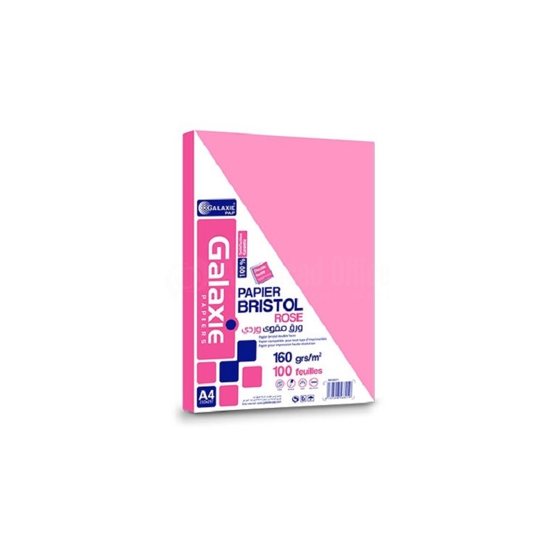 PAPIER BRISTOL A4 UNI ROSE 160G GALAXIE 100F