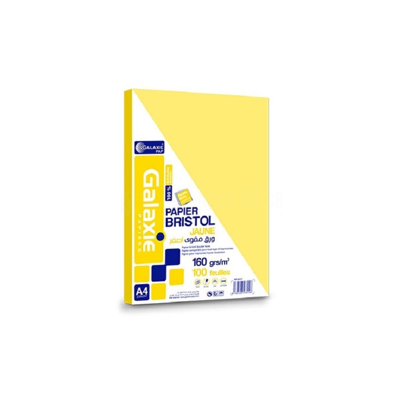 PAPIER BRISTOL A4 UNI JAUNE 160G GALAXIE 100F