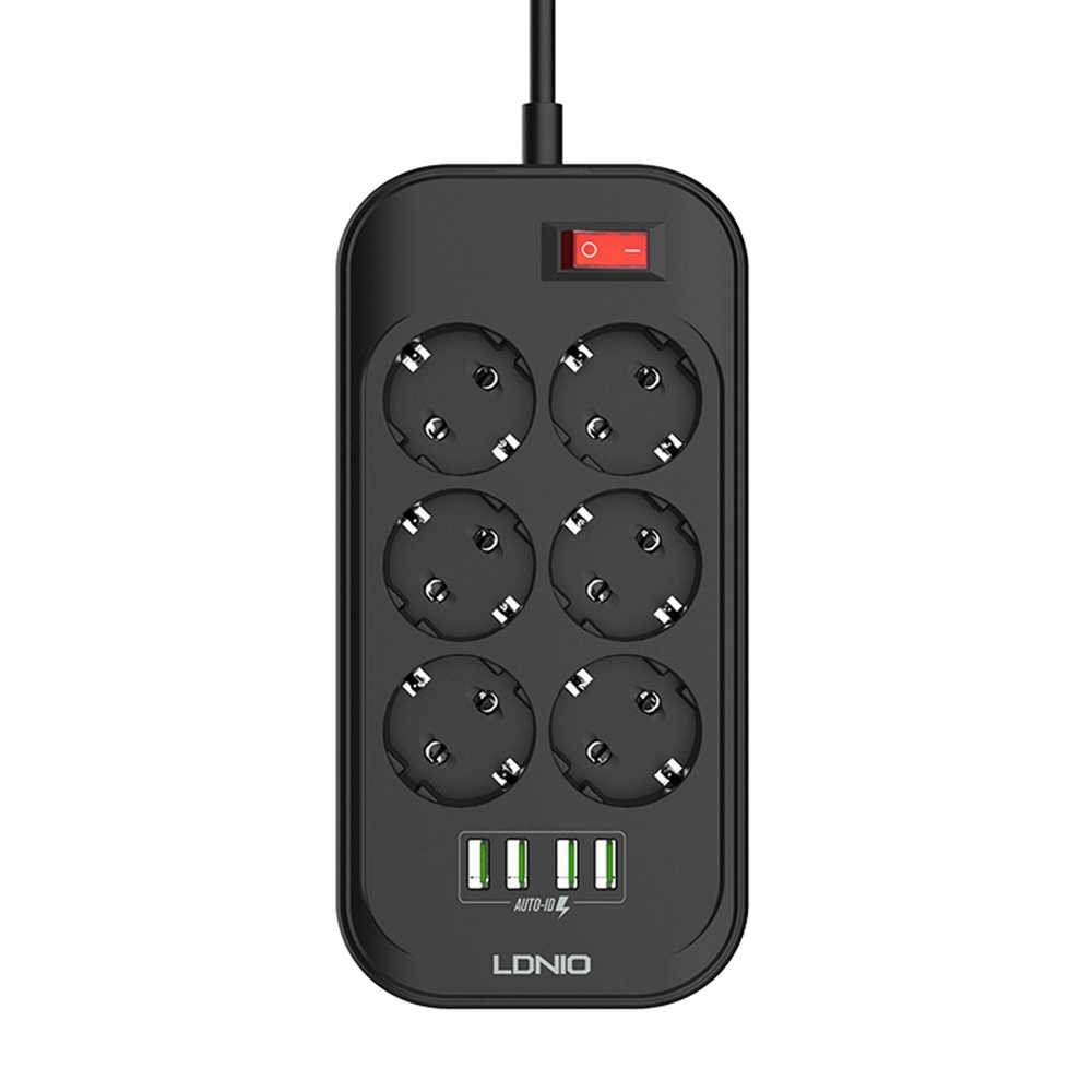 MULTIPRISE LDNIO 6 PRISES 2M 2500W + 4 USB 17W SE6403