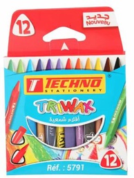 CRAYONS DE COULEURS A LA CIRE DE 12 COULEURS &quot;TECHNO&quot; REF: 5791